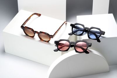Two tone matt and shiny surface sharp edge acetate sunglasses